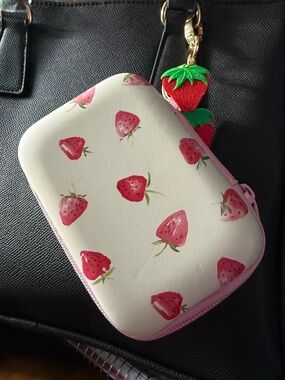 Strawberry Print White Bag Charm - Unbranded